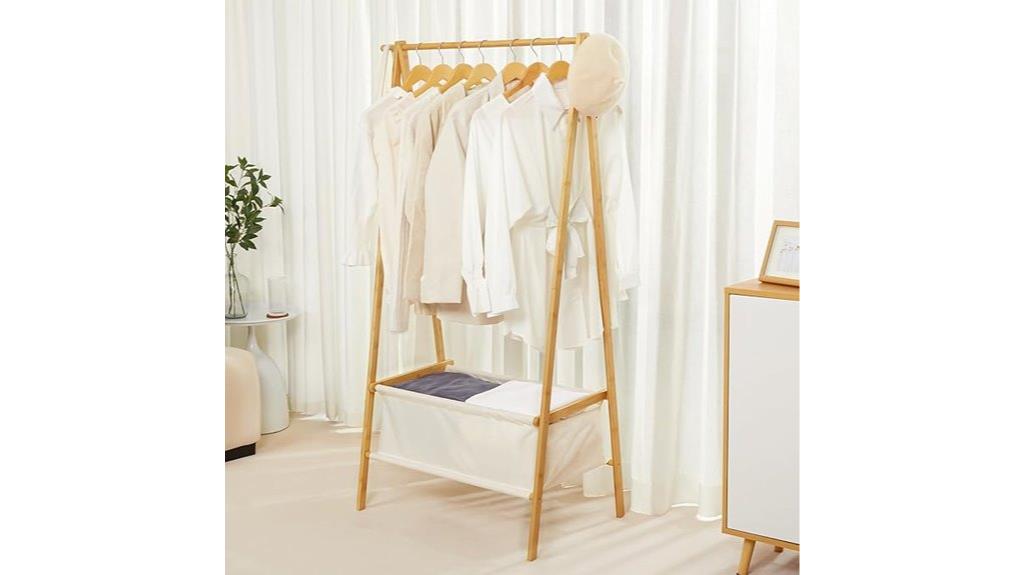 bamboo clothing rack with storage