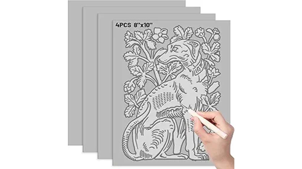 four linoleum printing blocks