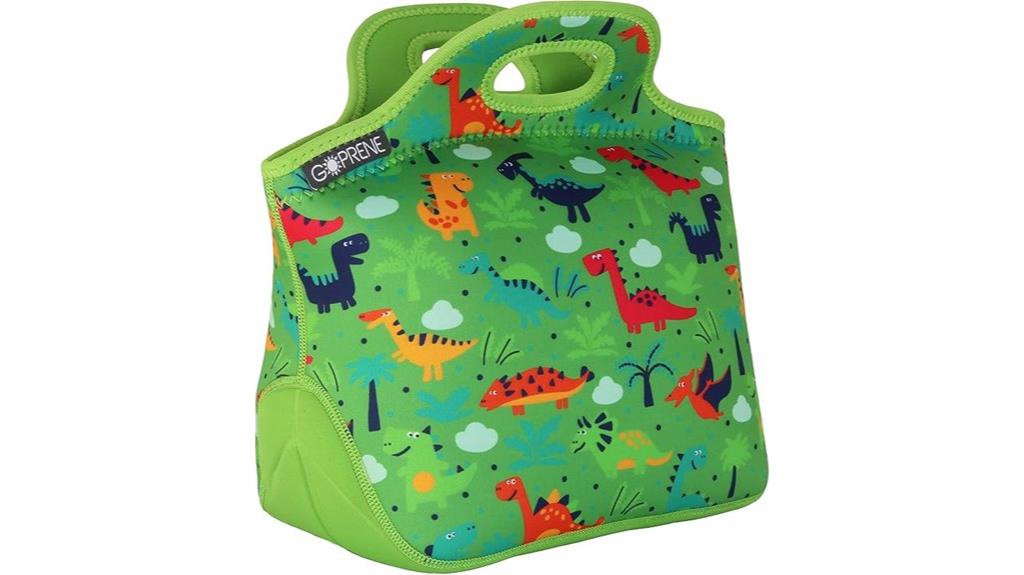 green dinosaur lunch bag