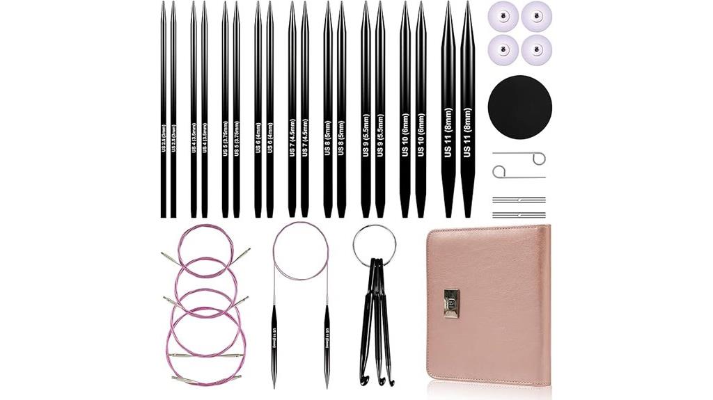 nine pairs of interchangeable circular knitting needles