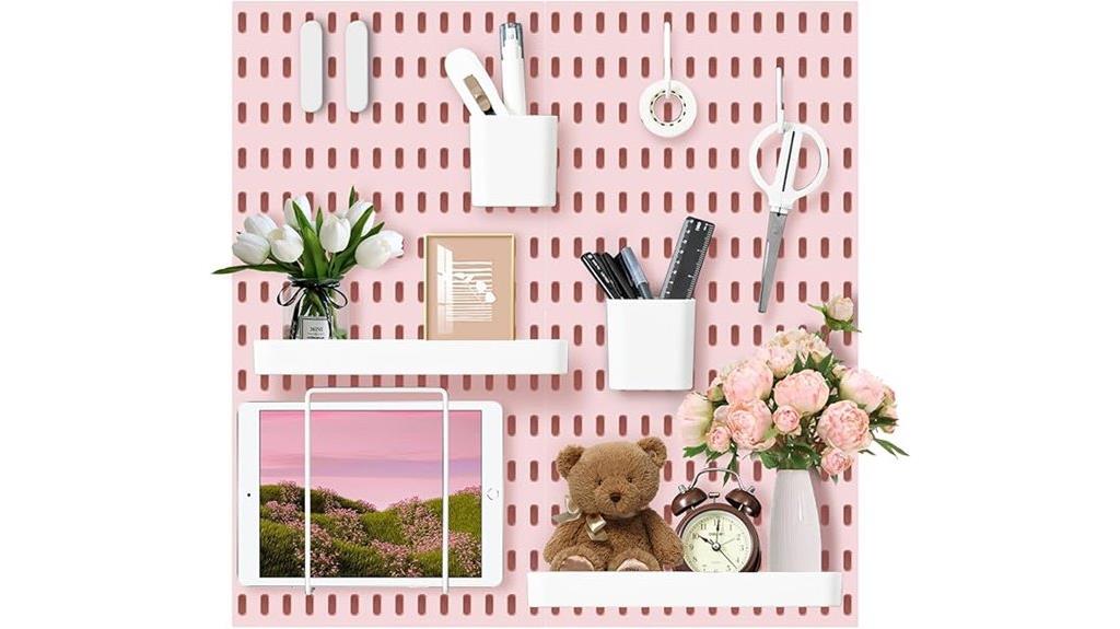 pink pegboard wall organizer