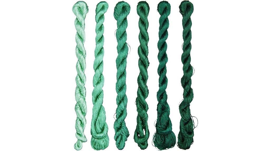 six green silk threads