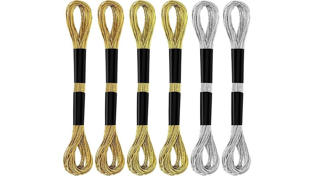 six metallic embroidery threads