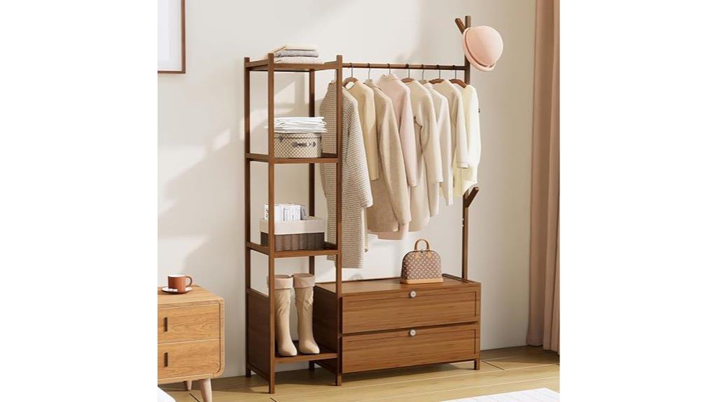 wide garment rack with drawers