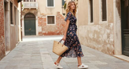 Laura Dern Pairs A Floral Dress With Low-profile Vivaia Sneakers In Venice